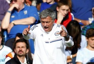 Chelsea manager Jose Mourinho reacts during their English Premier League soccer match against Norwich City at the Stamford Bridge in London