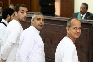 Detained journalists appear in court several weeks ago. 
