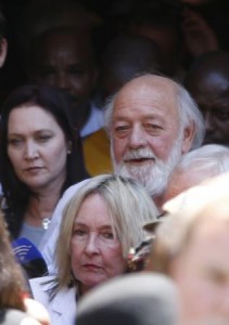 June and Barry Steenkamp, parents of Reeva Steenkamp, leave the court after the sentencing of South African Olympic and Paralympic sprinter Oscar Pistorius in Pretoria 