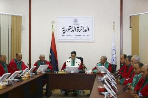 President of Libya's Supreme Court Edhan chairs a hearing to discuss the legitimacy of Prime Minister Ahmed Maiteeq in Tripoli