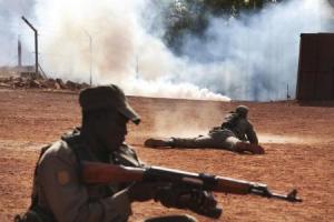 Malian soldiers train for an ambush at the EU training mission headquarters in Koulikoro