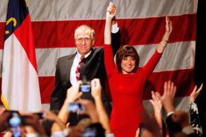  Republican Thom Tillis and wife Susan react after the results in Charlotte, North Carolina.