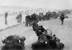British troops take positions on Sword beach during D-Day on June 6, 1944