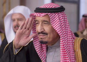 Crown Prince Salman gestures during a session at the Shura Council, where he delivered an annual televised speech