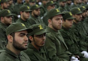 Hezbollah fighters attending a rally in Beirut