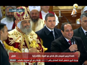 السيسي خلال الكلمة التي وجهها للحضور الذين فاجأهم بوصوله الكاتدرائية للتهنئة بعيد الميلاد