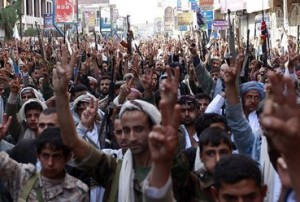 Supporters of the Shiite Houthi movement