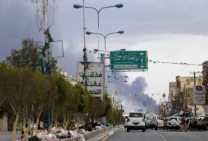 Smoke billows after an air strike hit the international airport of Yemen"s capital Sanaa