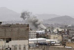 Dust rises from the site of a Saudi-led air strike in Yemen"s capital Sanaa