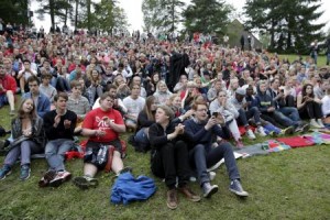 Youths gather at the opening of Utoya Island
