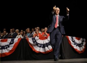 U.S. Vice President Mike Pence takes the stage prior to a speech by U.S. President Donald Trump on US-Cuba relations at the Manuel Artime Theater in Miami, Florida 