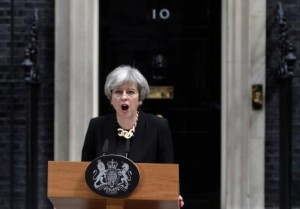 Britain's Prime Minister Theresa May speaks outside 10 Downing Street after an attack on London Bridge and Borough Market left 7 people dead and dozens injured in London, Britain 